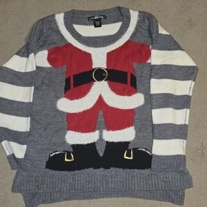 United States Sweaters UGLY CHRISTMAS SWEATER SANTA BODY GRAY WHITE WOMENS LARGE